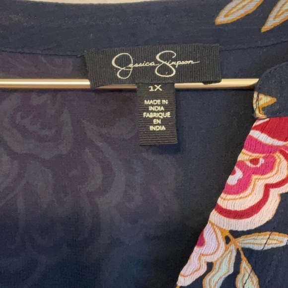 Jessica Simpson for Dillards Navy Floral V-Neck Long Sleeve Blouse 1X - Picture 3 of 11